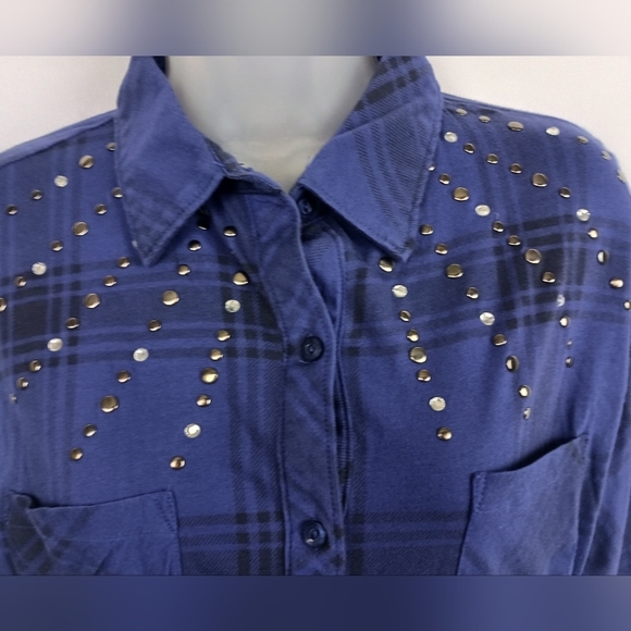 2/$30 AMERICAN RAG Studded Blue & Black Plaid Western Button Down Tunic (#1,287) - Picture 4 of 11